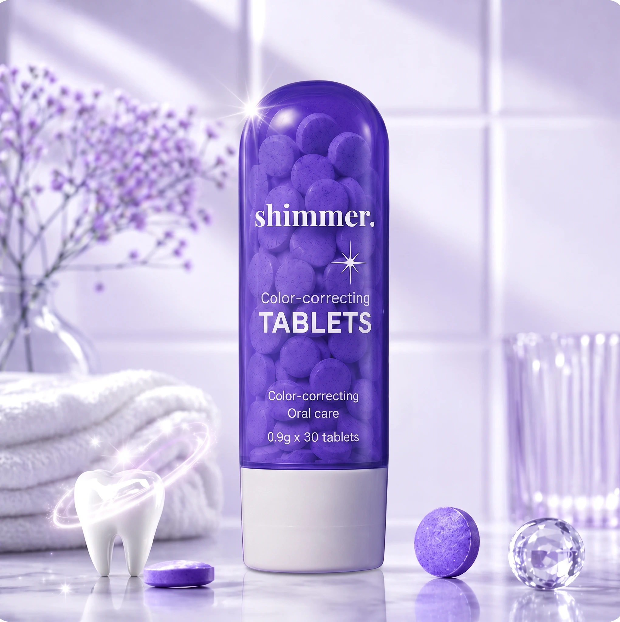SHIMMER color-correcting teeth whitening tablets tube